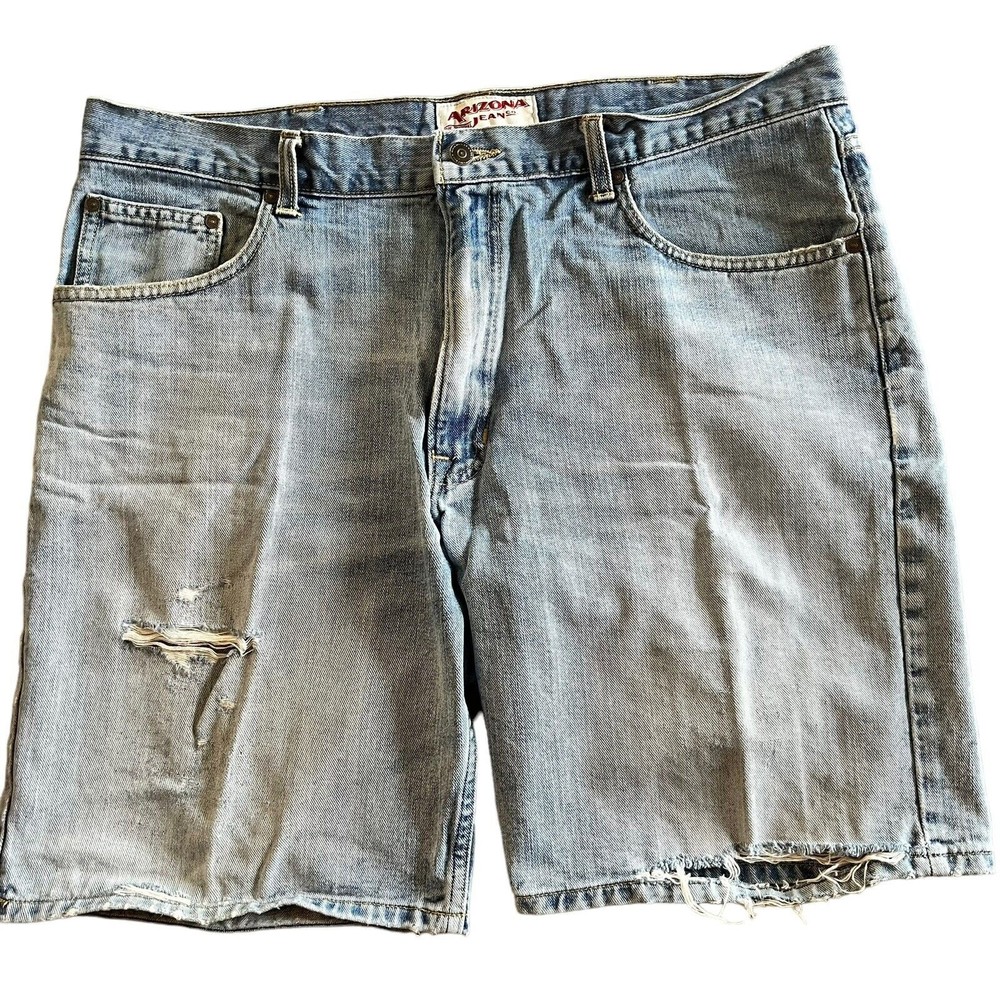 Arizona Brand Carpenter Jean Shorts Size 40 Faded Blue Denim Worn Distressed